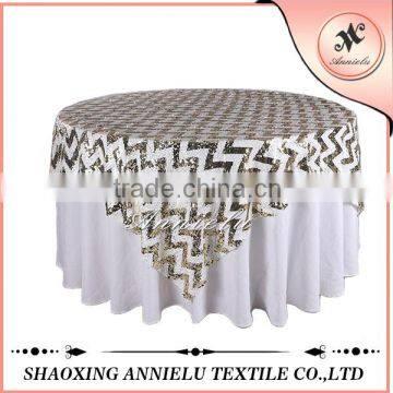 White and champagne sequin chevron fancy table cover