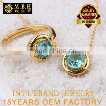hot sale jewellery set 18K gold plated 925 sterling silver precious natural topaz gemstone pendant ring jewelry set