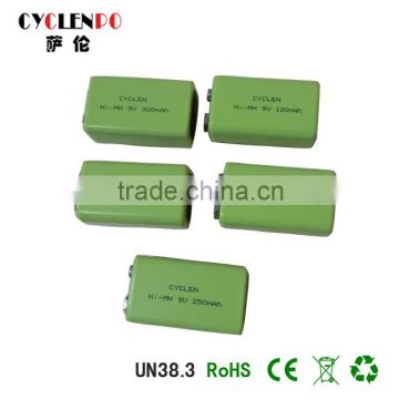 Ni-MH 9V battery pack rechargeable battery nimh 9V 250mAh rechargeable battery made in China warranty for