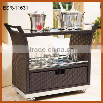 Mobile Bar Car Rattan Moveable Trolley On Wheels