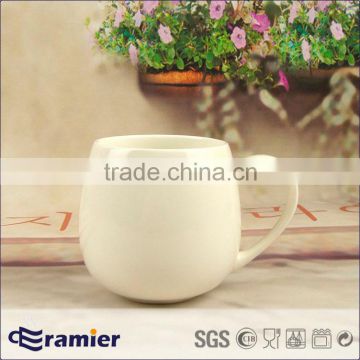 White new bone china mug belly shape with handle