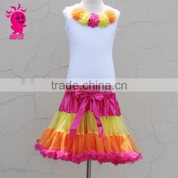 Baby First birthday Outfit Kids Rainbow Skirt Photo Prop Girls White Cotton Tank Top With Rainbow Chiffon Pettiskirt Sets