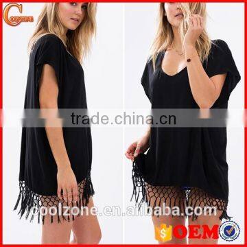 Women Oversized v neck coverup sexy kaftan with fringe