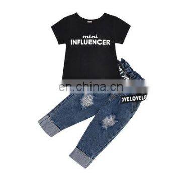 2PCS Infant Kids Baby Boys Clothes Letter T-shirt Tops+Denim Jeans Pants Outfits Set