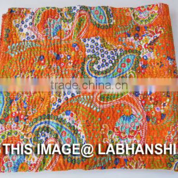 Indain Handmade Paisley Kantha Quilt Reversible Kantha Quilt Throws,Ralli,Gudari Queen Size Tapestery