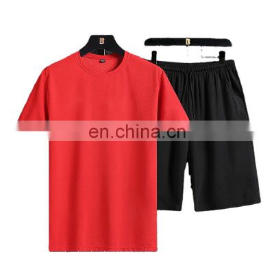 Custom brand men casual sports suit track and field sports jogger plus size round neck t-shirt shorts 2-piece cycling suit S-4XL
