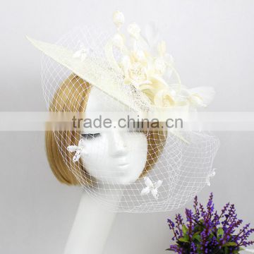 Fashionalbe Design Lace Cover Sinamay With Veil Fascinator Church Hat