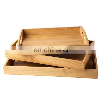 Serving Tray with Handles - Wood Bamboo Trays for Food Breakfast Party,Tea Coffee Table Ottoman Decor Set of 3