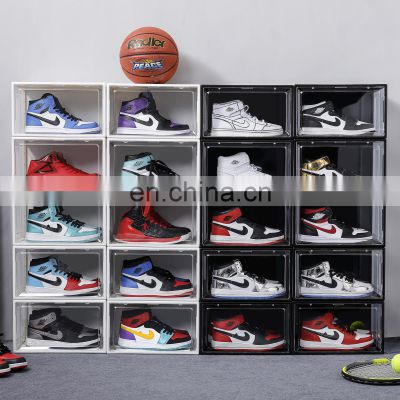Stackable Display shoe box Clear Transparent Drop Front Basketball Plastic Storage Shoe Sneaker Box With Magnet
