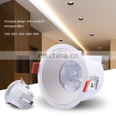 Hot Selling Shopping Mall Aluminum COB Ceiling Recessed Mount 12W 20W 25W 40W 50W Led Down Light