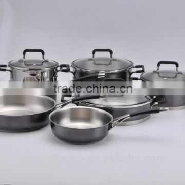 Stainless steel 9pcs cookware set with casting handle