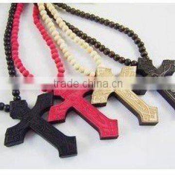 wooden bead cross necklace