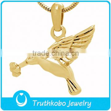 Peace dove with flower cremation pendant bird ash cramation pendant jewelry in stainless steel and gold-plated jewelry                        
                                                                                Supplier's Choice