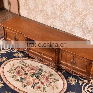 Rubber wood brown TV table led wooden TV table design