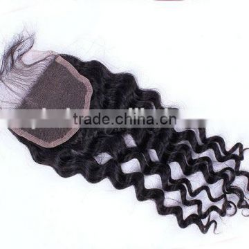 Middle/Free Parting18" #1B Natural Curly, Bleached Knot, Brazilian remy hair lace front closure w