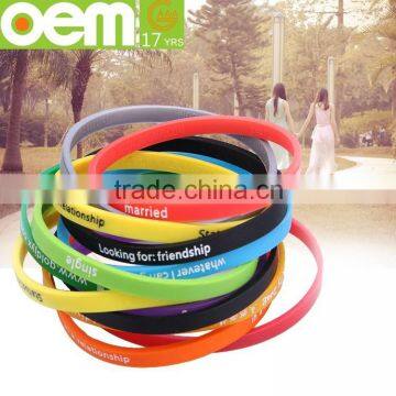 factory accept custom made embossed/printed logo with silicone bracelet, adjustable silicone wristband