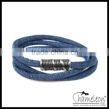 Chameleon Magnetic Lock Charms Blue Jeans Wrap Denim Wrist Bracelet