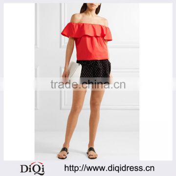 Wholesale Women Apparel Off-the-shoulder Ruffled Stretch-poplin Top(DQE0397T)