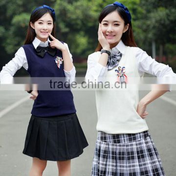Own brand Junior and senior girls high school uniforms suit vest shirt school uniforms