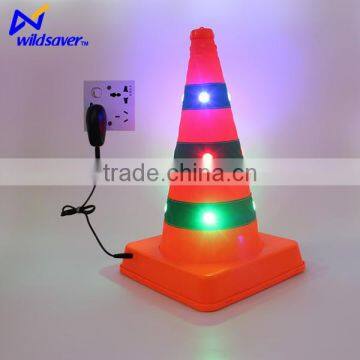 Usb charging collapsible led glowing reflective road safety cones