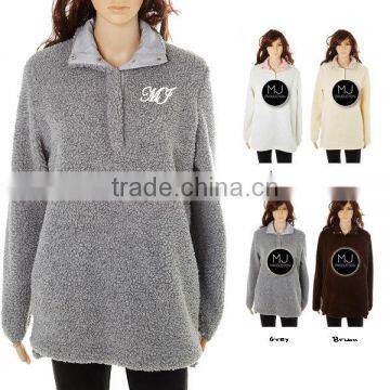 Monogram Long Sleeve Sweater Women Fleece Sherpa Pullover