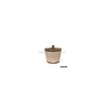 Flower Pot, Mango Wood, With Lid, Decorated With Rope, L Code: 30173-B