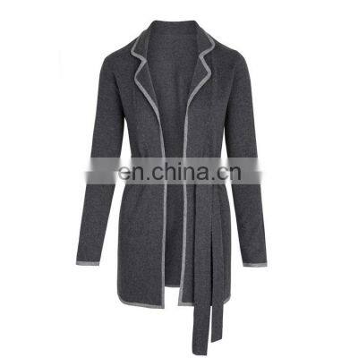 Desinger Silk Cashmere Knit Long Cardigan with Belt for Women