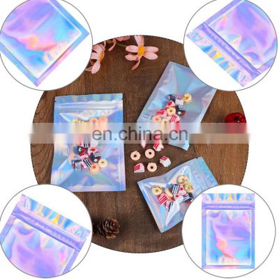 Resistant Smell Proof Mylar Bags Resealable Holographic Zipper Plastic Packaging Bags