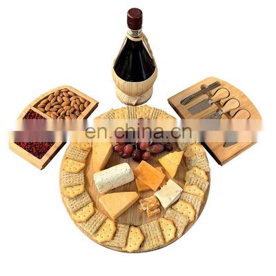Customized Amazon Hot Selling Round Cheese Cutting Board Combo Set For Party Dinner Bamboo Cheese Cutting Board