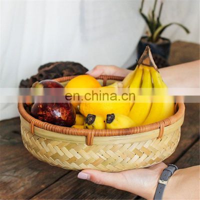 Rustic Round Bamboo Storage Basket Fruit Basket Wholesale Handwoven Made in Vietnam
