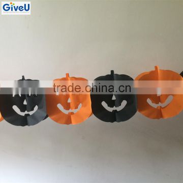 3Meter Long Black and Orange Color Halloween Pumpkin Paper Garland For Party Wall Decoration