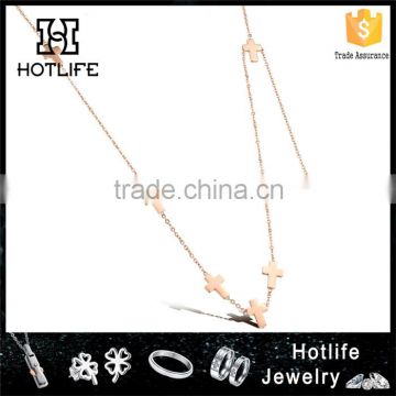 316L women jewellery IP rose gold cross necklace
