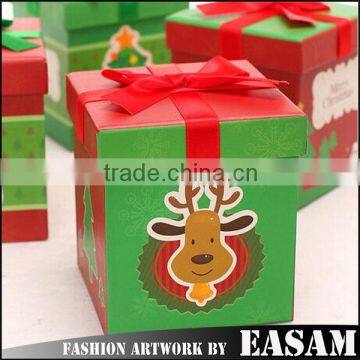 Cute elk printed beautiful gift box square shaped christmas packaged gift box