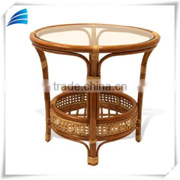 Rattan Round Modern Coffee Table W/ Glass top