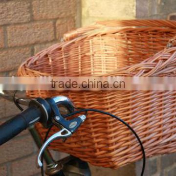 natural colored trapezoid shaped wicker bicycle bike basket with swing handle