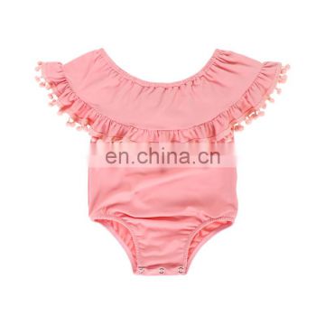 Infant Toddlers Soft Cotton Blank Pink Newborn Pom Pom Bodysuit Cute Casual Baby Girl Romper