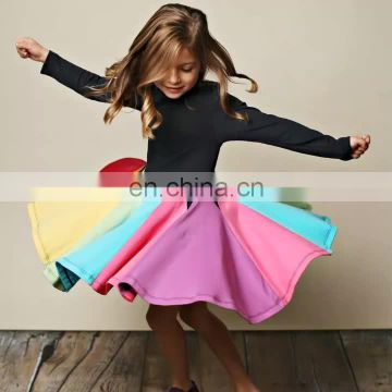 usa clothing cotton long sleeved rainbow baby dresses flower girl dress baby clothes girls' dresses