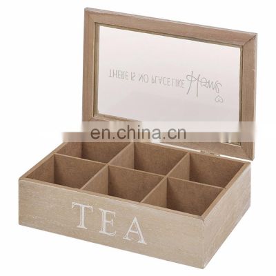 Glass Lid Wooden 6 Section Tea Bag Storage Box