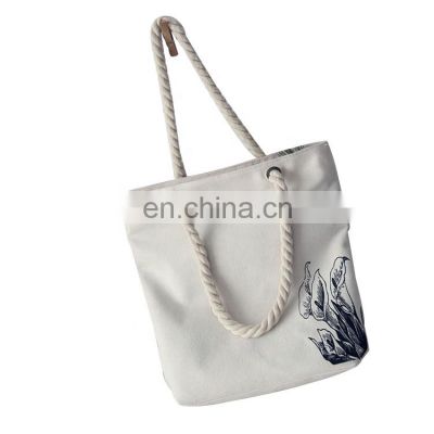 Shopping Cotton Canvas Women Animal Prints Tote Handbag with Zipper