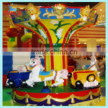 Lovely rotating carrousel with 3 coffee cups for kid game in park amusement