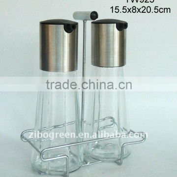 TW923 2pcs glass oil and vinegar dispenser with metal rack