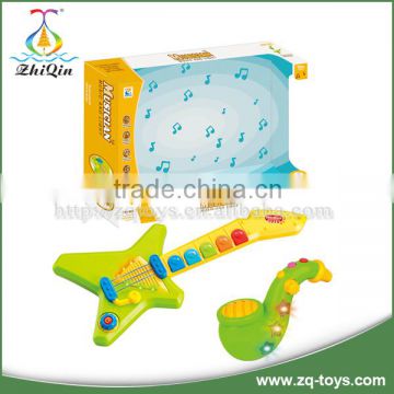 Funny plastic ABS raw material infant toy cartoon saxophone toy plastic baby electric guitar toys