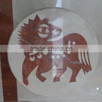 horse picture polished round water jet marble