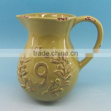 Hotsale embossed ceramic milk coffee jug wholesale