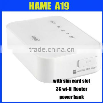 Hame A19 power bank 3g wifi router rj45 with simcard slot 5200mAH Li-ion battery