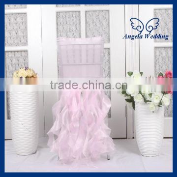 CH005M wholesale nice beach elastic ruched rganza pink ruffled chair cover wedding