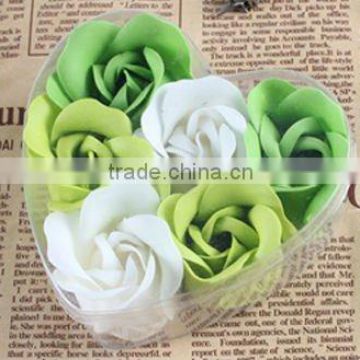 6pcs paper soap rose flower in heart shape PVC box