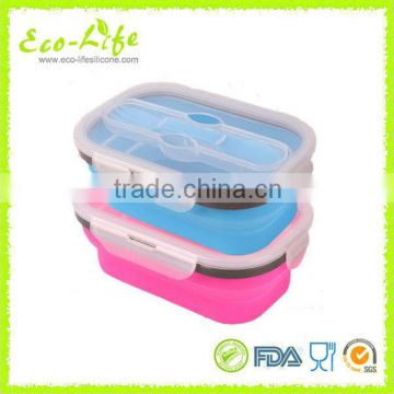 BPA Free FDA LFGB 800ML Silicone Air Tight Collapsible Lunch Box, Foldable Food Container, Microwave/Oven/Fridge/Dishwasher