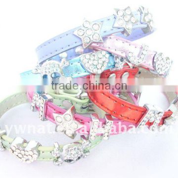 factory direct sale:leather dog collars with crystal studded
