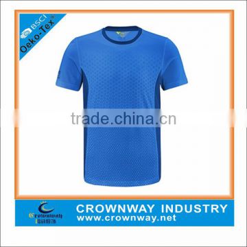 Mens dri fit running shirts with sublimation printing, blue sublimation sport t shirt
